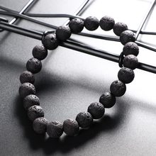 Natural Lava Rock Stone Bracelets Unisex Black Natural Lava Stone Elastic Beads Bracelet Fashion Jewelry Gift pulsera hombre 2024 - buy cheap
