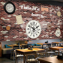 Custom Mural Wallpaper Brick Wall Clock Bar Coffee Shop Background Wall 2024 - buy cheap