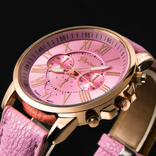 Geneva relógio feminino de quartzo redondo, relógio de pulso de couro casual para mulheres e meninas, indicador da moda e da moda, 2020 2024 - compre barato