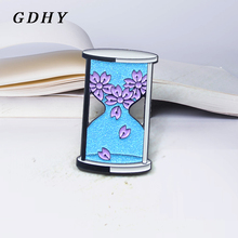 GDHY-broche de reloj de arena con diseño de flores de cerezo, broche de reloj de arena azul, flores de cerezo violetas, brillante, colgante con acabado de Pin para niños, joyería 2024 - compra barato