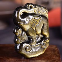 Beautiful Natural Gold Obsidian Carved Handmade Cute RuYi Elephant Lucky Pendant + free Black Beads Necklace Fashion Jewelry 2024 - buy cheap