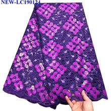 Tela de encaje de lentejuelas de malla de tul africano púrpura, tela de Organza de lentejuelas francesas nigerianas de alta calidad para vestido de novia HA-004 2024 - compra barato