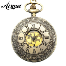 wholesale good quality low price bronze color women girl vintage retro classic roman number quartz pocket watch chain 5pcs/lot 2024 - buy cheap