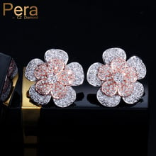 Pera Trendy Ladies Party Ear Jewelry Full Sparkling CZ Crystal Stone Big Cluster Flower Shape Stud Earring for Women Gift E157 2024 - buy cheap