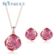 MOONROCY Rose Gold Color Free Shipping fashion crystal necklace and earrings set  Zirconia Crystal Jewelry Set Gift 2024 - buy cheap