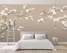 Beibehang de tres-dimensional mano-pintado magnolia flor mural de aves de fondo de televisión 3d papel papeles tapiz decoración del hogar 2024 - compra barato
