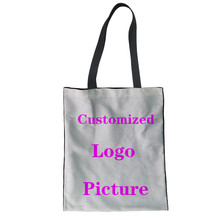 FORUDESIGNS-Bolso de compras con patrón de logotipo personalizado para mujer, bandolera grande de lino, bolso de lona 2024 - compra barato