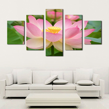 Estilo moderno flor modular hd impresso 5 painéis rosa lotus posters decoração da casa pintura da lona impressão parede imagem para sala de estar 2024 - compre barato