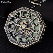 FOB men mechanical watches antique pocket skeleton watch arbic numbers analog display silver chain BOAMIGO hot gift reloj hombre 2024 - buy cheap