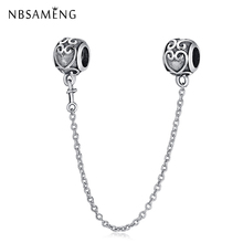 NBSAMENG 925 Sterling Silver Bead Enchanted Heart Safety Chain Fit Original   Bracelet DIY Charms Women Jewelry 2024 - buy cheap