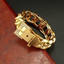 UKEN Fashion Belt Design Spring Opened Cuff Bangles Wrap H-Quality Gold Color  Rhinestone Metal Bracelets Charm Jewelry 2024 - buy cheap