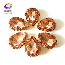 Water red color Drop shape top glass crystal lace claw rhinestones,golden base sew on stone for Diy/Clothing accessories HGS07 2024 - buy cheap