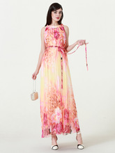 TUHAO  Plus Size 7XL 6XL 5XL Maxi Long Women Chiffon Beach Dress Halter Print Floral Bohemian Pleated Women's Dresses CM222 2024 - buy cheap