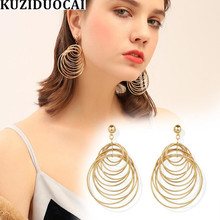 Kuziduocai New Fashion Fine Jewelry Hiphop/Rock Style Metal Multi-Layer Big Circle Winding Earrings For Women Pendientes E-24 2024 - buy cheap