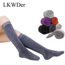Lkwder meias femininas de algodão meias altas, espessamento meias felpudas, outono inverno mais meias de veludo quentes, meias femininas, tubo longo até o joelho pelo sox 2024 - compre barato