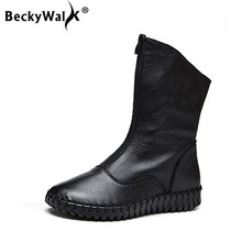 BeckyWalk-Botas de nieve de plano medio pantorrilla para mujer 2024 - compra barato