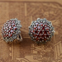 S925 wholesale silver inlaid garnet antique style female buckle ear 2024 - buy cheap