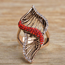 Anel de dedo largo geométrico masculino e feminino, joia turquesa, cristais de cor dourada antiga, anel vintage de cor vermelha bague oco 2024 - compre barato