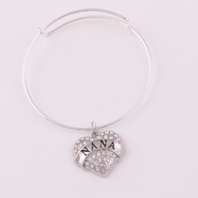 Fashion Design Peach Heart Crystal Engraved Letter Pendant NANA MIMI GYMNASTICS BEST FRIEND YAYA Letter Bangle 2024 - buy cheap