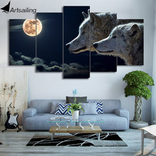 5 piezas de arte de lona de pintura de Lobo Blanco para sala de estar, murales modulares de Noche De Luna en HD, modernos, envío gratis CU-2256B 2024 - compra barato