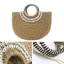 JHD-Shell Moon Bag Straw Bag Women'S Straw Bag Handmade Woven Basket Wicker Summer Grass Bags Drawstring Of Totes 2024 - buy cheap