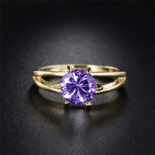 Budong agradável feminino ouro-cor anéis de dedo com pedra roxa zircão cúbico cristal austríaco casamento bandas anel de noivado xur023 2024 - compre barato