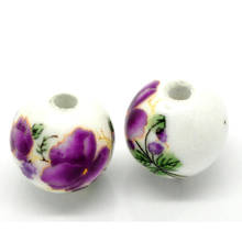 DoreenBeads-Cuentas de cerámica para fabricación de joyas, abalorios de cerámica Vintage redondos con patrón de flores blancas, joyería de 12mm de diámetro, orificio de 2,5mm, 4 Uds. 2024 - compra barato