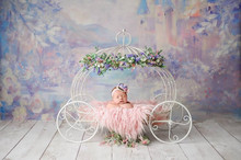 Adereços para fotografia de bebê, cama pequena, adereços de princesa, arte branca e elegante de ferro, carrinho de abóbora 2024 - compre barato