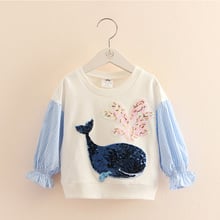 2021 Autumn Spring 2-7 8 9 10 Years Children'S Pullover Long Sleeve Cartoon Glitter Dolphin Patchwork Kids Baby Girl Sweatshirt 2024 - buy cheap