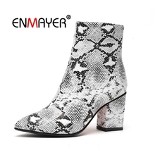 ENMAYER Women Ankle Boots Winter Pointed toe Short boots Print Snake Pu Causal Footwear Thick High Heels Shoes Women 2020 CR2012 2024 - compra barato
