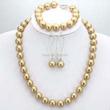 Popular Christmas Gifts Women Girl 10mm Gold-Color Glass Round Pearl Beads Necklace Bracelet Earrings Sets Jewelry Making Design 2024 - buy cheap