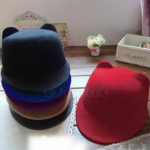 New Winter Fashion Women Devil Hat Cute Kitty Cat Ears Wool Derby Bowler Cap 2024 - buy cheap