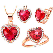 wholesal  Zircon Gem Noble Rich Ladies Rose  Heart of Ocean Crystal Pendant Ring Earrings Necklace Jewelry Set choker 2024 - buy cheap