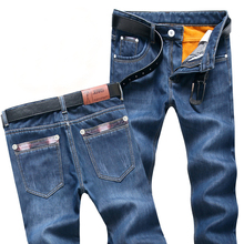 Мужские джинсы с флисовой подкладкой, синие эластичные теплые джинсы, облегающие дизайнерские джинсы, Молодежные джинсы, размеры 28-38, для зимы, 2019 2024 - купить недорого