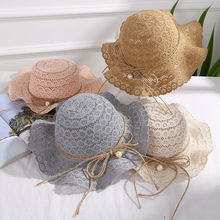 Summer Baby Lace Wave Beach Bucket Hat Children Cap Pearl Foldable Sun Hat 2024 - buy cheap
