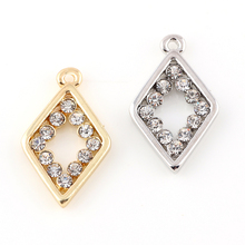 22*14mm Silver Gold Color Clear Rhinestone Hollow Rhombus Charms Pendant DIY Bracelet Necklace Making 2024 - buy cheap