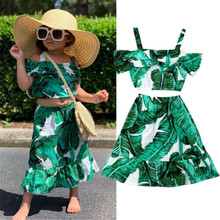 1-5T Girls Clothes Set Sleeveless Sling Spaghetti Strap Tops Girls Green Big Leaves Print Girls Dress Children Clothing Set Kids 2024 - buy cheap