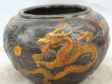 Бесплатная доставка S2042 9 "отмечены китайской династии дворец бронзовая позолота Дракон контейнер горшок, кувшин, посуда 2024 - купить недорого