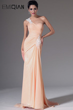 New One-Shoulder Chiffon Evening Gowns with White Applique 2024 - buy cheap