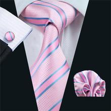 FA-433 Gents Necktie Pink Stripe 100% Silk Jacquard Tie Hanky Cufflinks Set Business Wedding Party Ties For Men Free Shipping 2024 - buy cheap