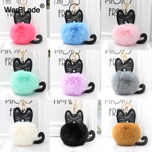 WarBLade Cute Pompom Fluffy Cat Keychain Fluffy Rabbit Fur Ball Key Chain Porte Clef for Women Bag Car Key Ring Christmas Gifts 2024 - buy cheap