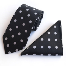 8cm Popular Men Formal Necktie Set Black White Classic Big Dots Ties with Handkerchief 2024 - buy cheap