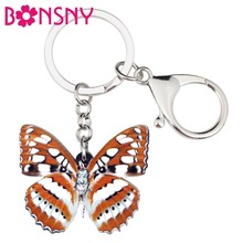 Bonsny Acrylic Tropic Spotted Butterfly Key Chains Keychain Ring Summer Insect Jewelry For Women Girls Handbag Purse Charms Bulk 2024 - buy cheap