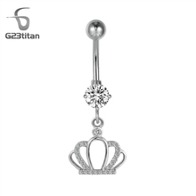Fashion Crystal Belly Button Navel Jewelry 14G Titanium Barbell Piercing Silver Color Crown Pendant Body Rings Pearcing Ombligo 2024 - buy cheap