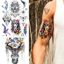 REJASKI Triangle Geometric Tribal Wolf Temporary Tattoos For Men Sticker Mountain Feather Fake Tatoos Body Art Custom Tattoo 2024 - buy cheap
