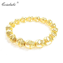 Gold Skulls Bead Strand Bracelet, 2018 New Fashion Heart Bracelet, Silver Rebel Punk Jewelry for Men Women 2024 - buy cheap