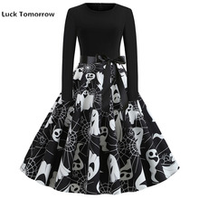 Robe pin up Vintage Dress Spring 2019 Skull Print New Year Dress for Women Long Sleeve Rockabilly Party Dresses Big Swing 2024 - buy cheap