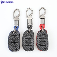 Jingyuqin capa de chave de carro em couro de carbono 3b, para hyundai, creta, i10, i20, tucson, elantra, santa fe, 2016, 2017, 2018 2024 - compre barato