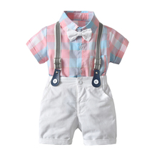 Baby Boy Gentleman Clothes Set Summer Suit For Toddler Striped Shirt with Bow Tie+Suspenders White Shorts Newborn Boys Clothes 2024 - buy cheap