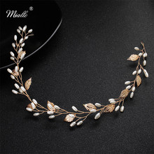 Miallo Newest Gold Color Alloy Leaf Pearls Headband Crown Wedding Hair Vine Jewelry Accessories Headpieces Tiaras for Women 2024 - buy cheap